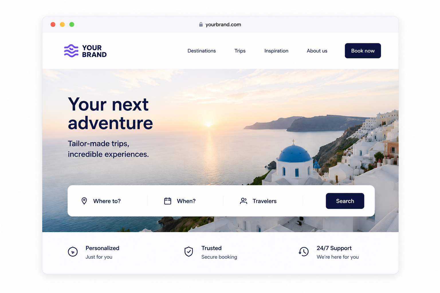 Branded travel website preview